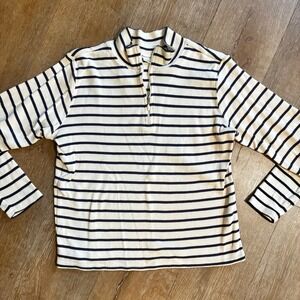 LL Bean Nautical Striped 1/4 Zip Pullover Blue White Long Sleeve Women Medium